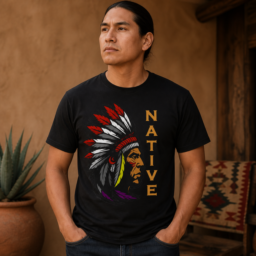 Native Chief Headdress Portrait 2D T-Shirt TSm004