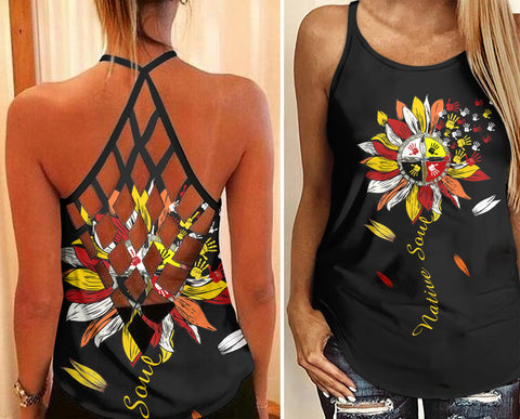 Native Soul MMIW Sunflower Criss-Cross Tank Top - NAT240725M003