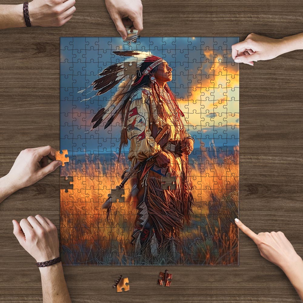 Native American Tribes Standing Sunset Rectangle Puzzle