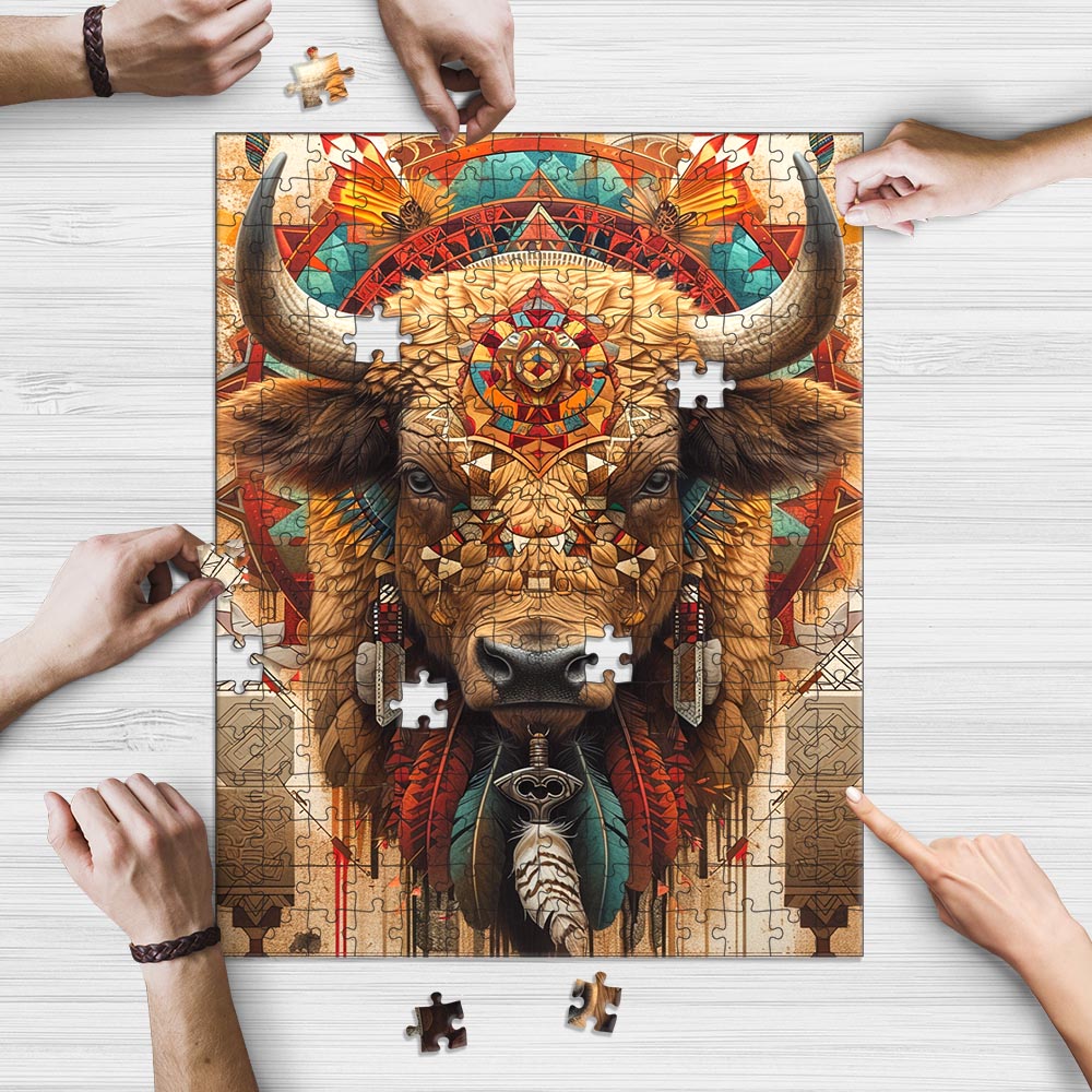 Native Bull With Feather And Key Rectangle Puzzle