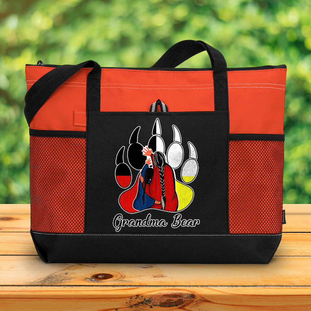 Native Grandma Bear Native American Tote Bag With Mesh Pockets
