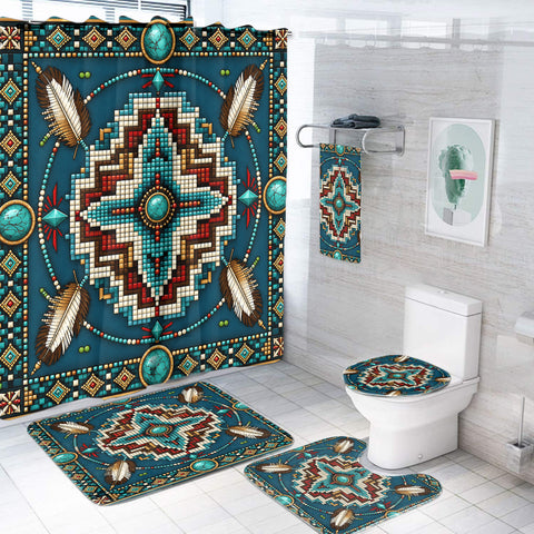 Navy Mandala Feather Native American-Inspired Bathroom Set – DS260730M07