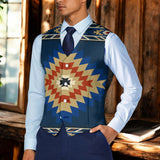 Navy Pattern Native American Suit Vest Jacket Print One Side Front DS260420M04