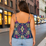 Navy Pattern Native American Women's Cami Peplum Top GB-HW00056