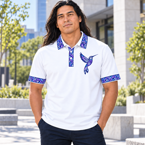 Navy Purple Hummingbird Art Native American-Inspired Polo T-Shirt 3D PLm003