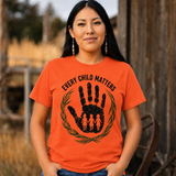 Orange Handprint Sweetgrass Graphic Native American-Inspired 2D T-Shirt TSm027