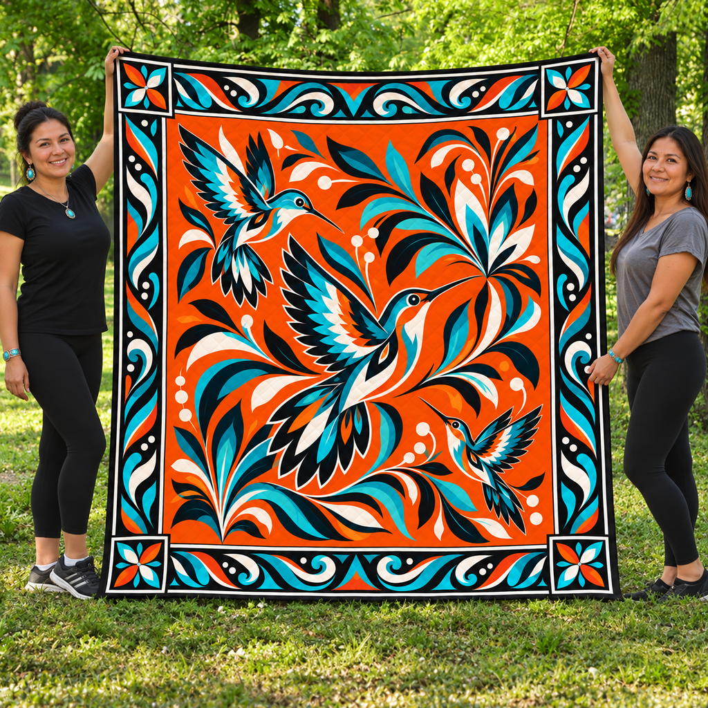 Orange Humming Bird Native American-Inspired Quilt Qm005