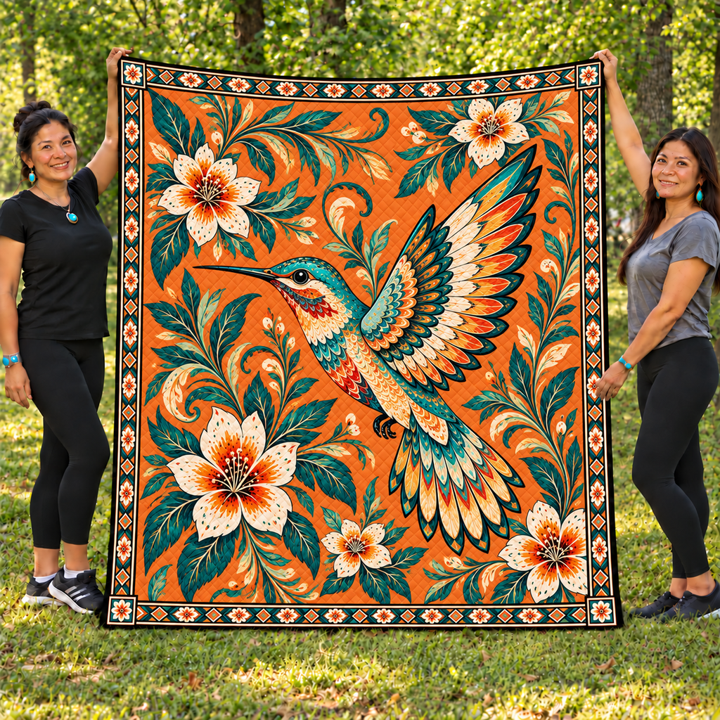 Orange Humming Bird Native American-Inspired Quilt Qm012