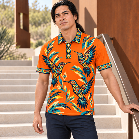 Orange Hummingbird Art Native American-Inspired Polo T-Shirt 3D PLm047