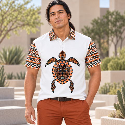 Orange Turtle Mask Art Native American-Inspired Polo T-Shirt 3D PLm007