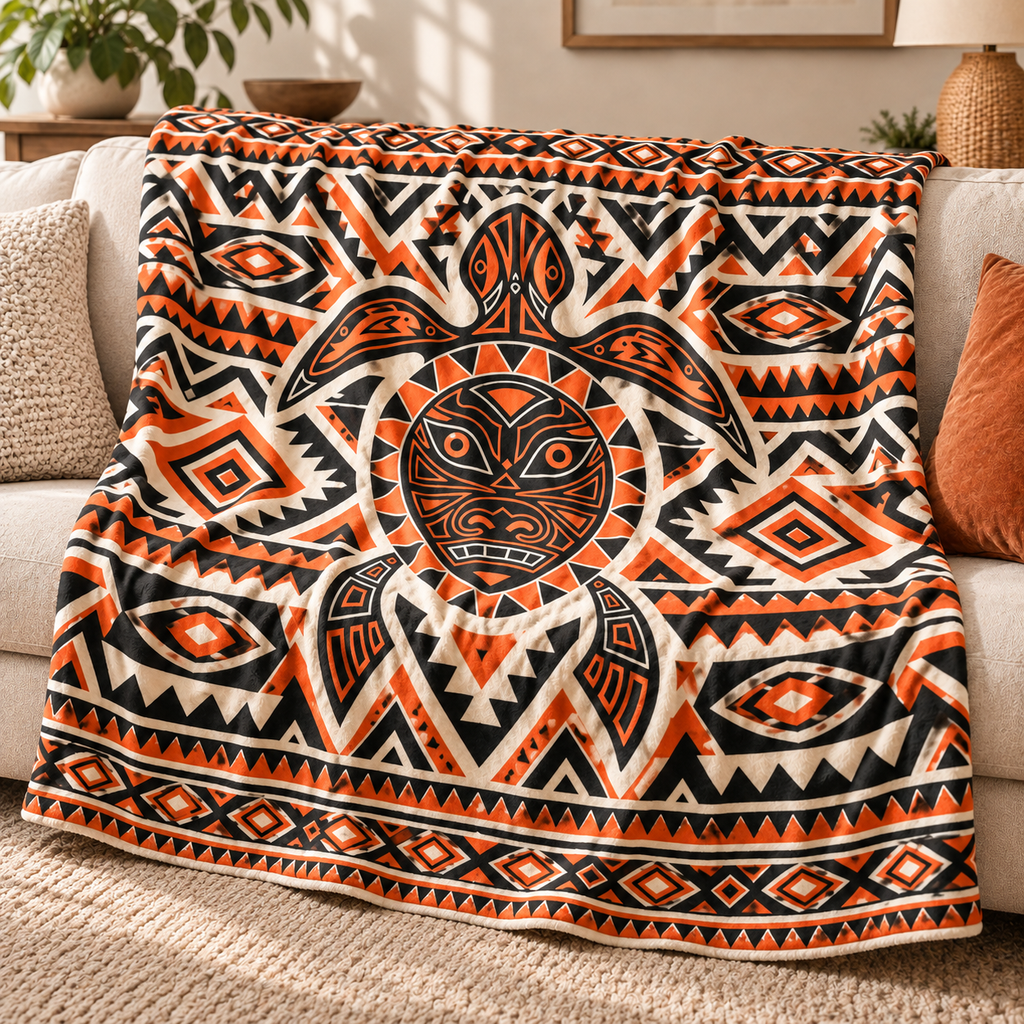 Orange Turtle Native American-Inspired Blanket BLm008