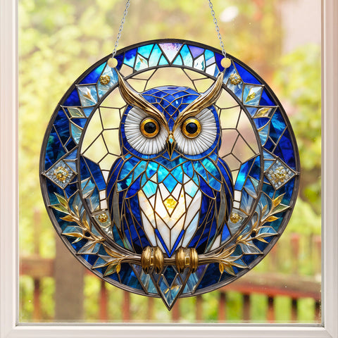 Blue Owl Native American Custom Shape Window Hanging Acrylic Ornament