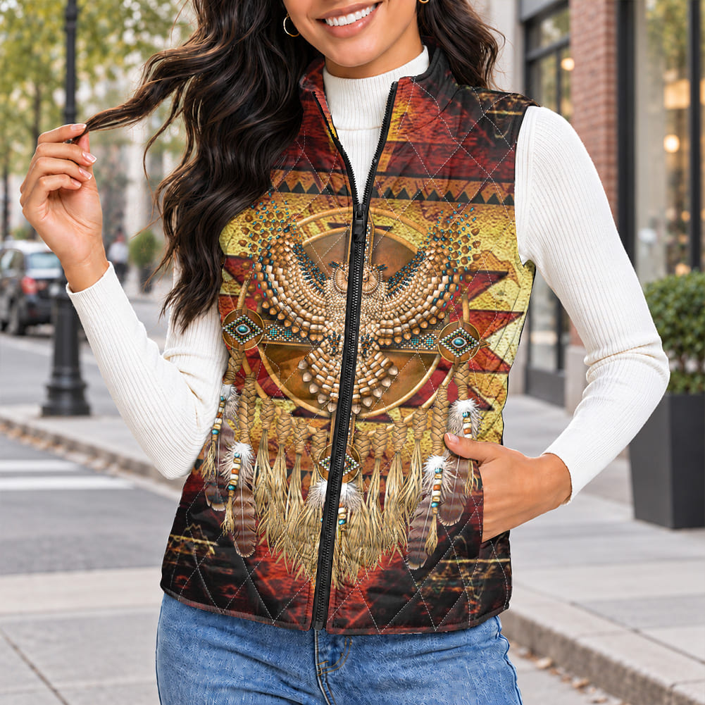 Owl Dreamcatcher Native American-Inspired Women's Quilted Jacket Vest GB-NAT00068B