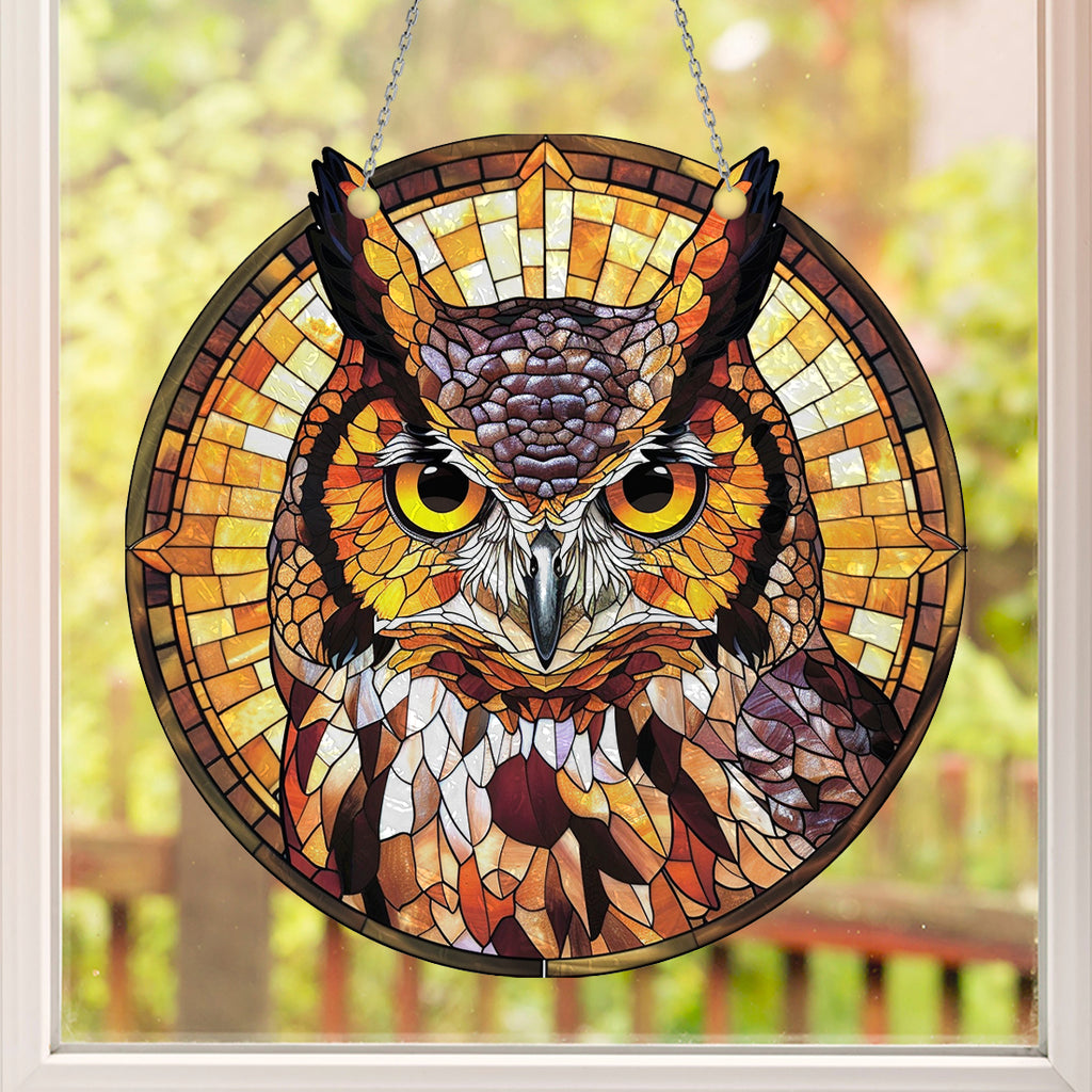 Brown Owl Native American Custom Shape Water Ripple Acrylic Hanging Ornament