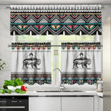 PBT-0043v2 Bison Native American Curtain Valance and Kitchen Tiers Set