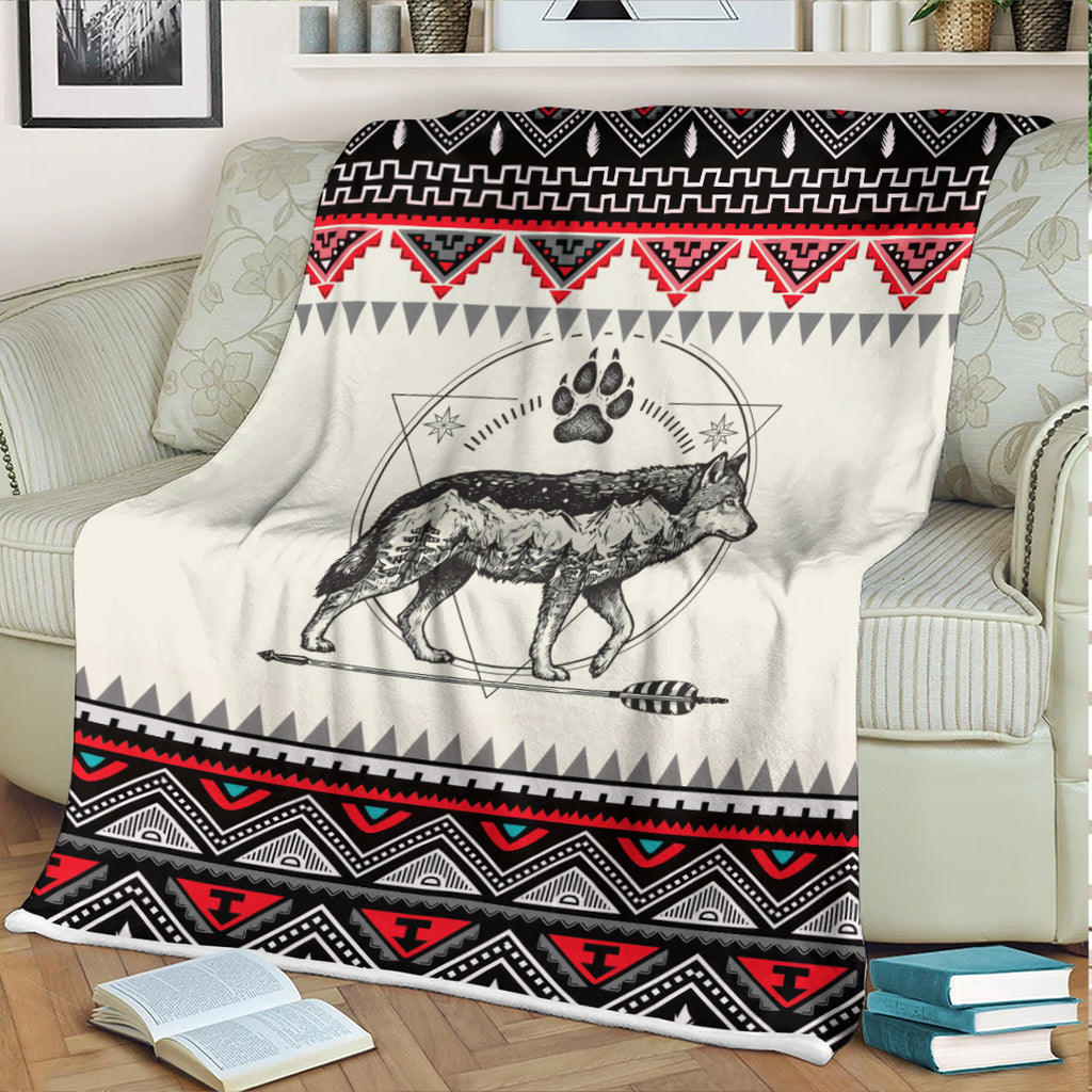 PBT-0043v3 Wolf Native American Fleece Blanket