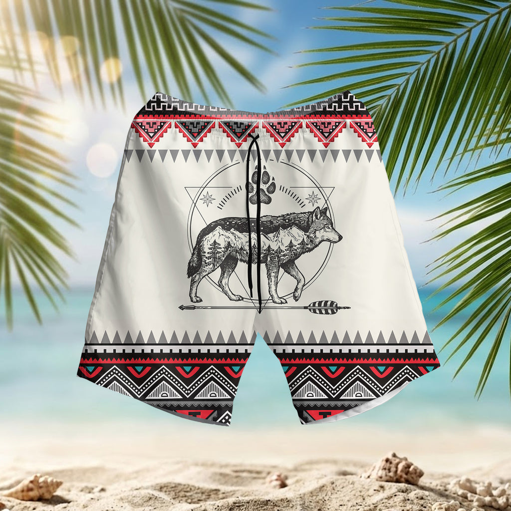 PBT-0043v3 Wolf Native American Hawaiian Shorts