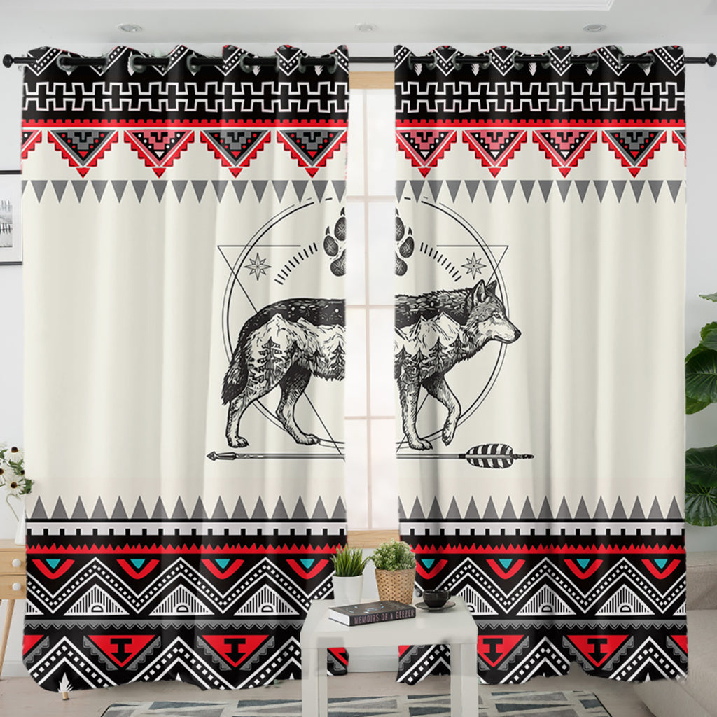 PBT-0043v3 Wolf Native American Living Room Curtain