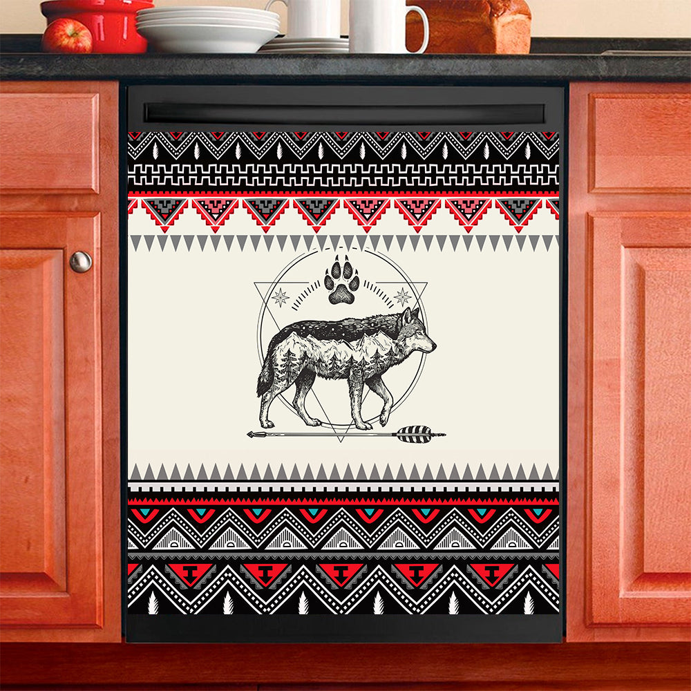 PBT-0043v3 Wolf Native American Magnet Dishwasher Cover