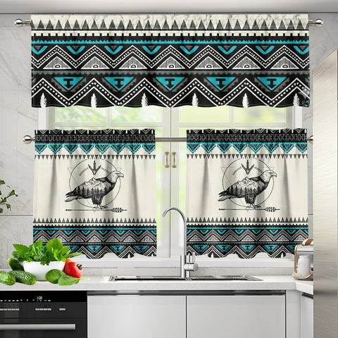 PBT-0043v4 Eagle Native American Curtain Valance and Kitchen Tiers Set