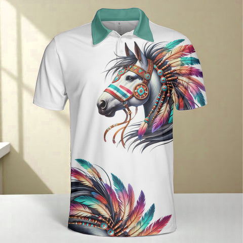PL250725M02 Horse Native American Polo T-Shirt 3D