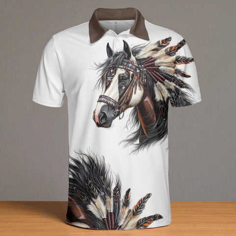 PL250725M03 Horse Native American Polo T-Shirt 3D