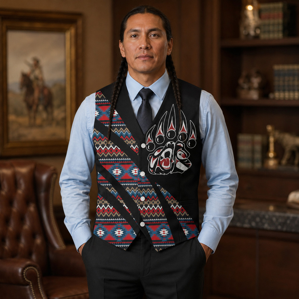 PLSH250122M12 Native American Suit Vest Jacket Print One Side Front