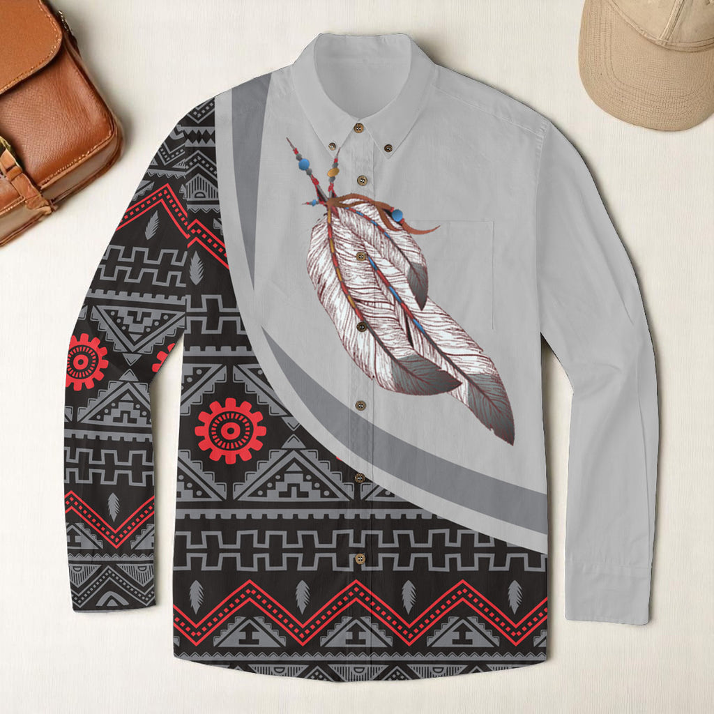 POLO0012 Native American Men Casual Lapel Long Sleeve Shirt