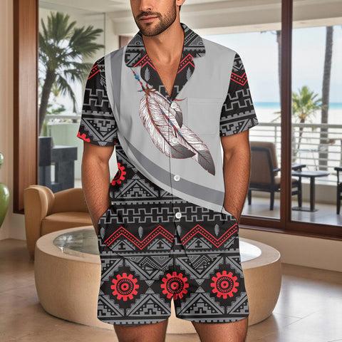 POLO0012 Native American Men Short Sleeve Button Pajamas