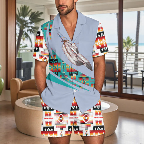 POLO0040 Native American Men Short Sleeve Button Pajamas