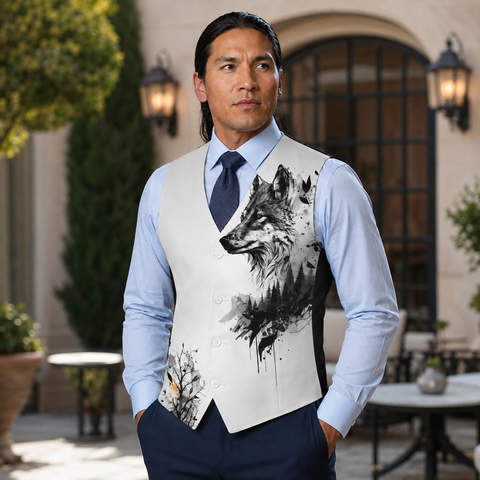 POLO0053 Wolf Native American Suit Vest Jacket Print One Side Front
