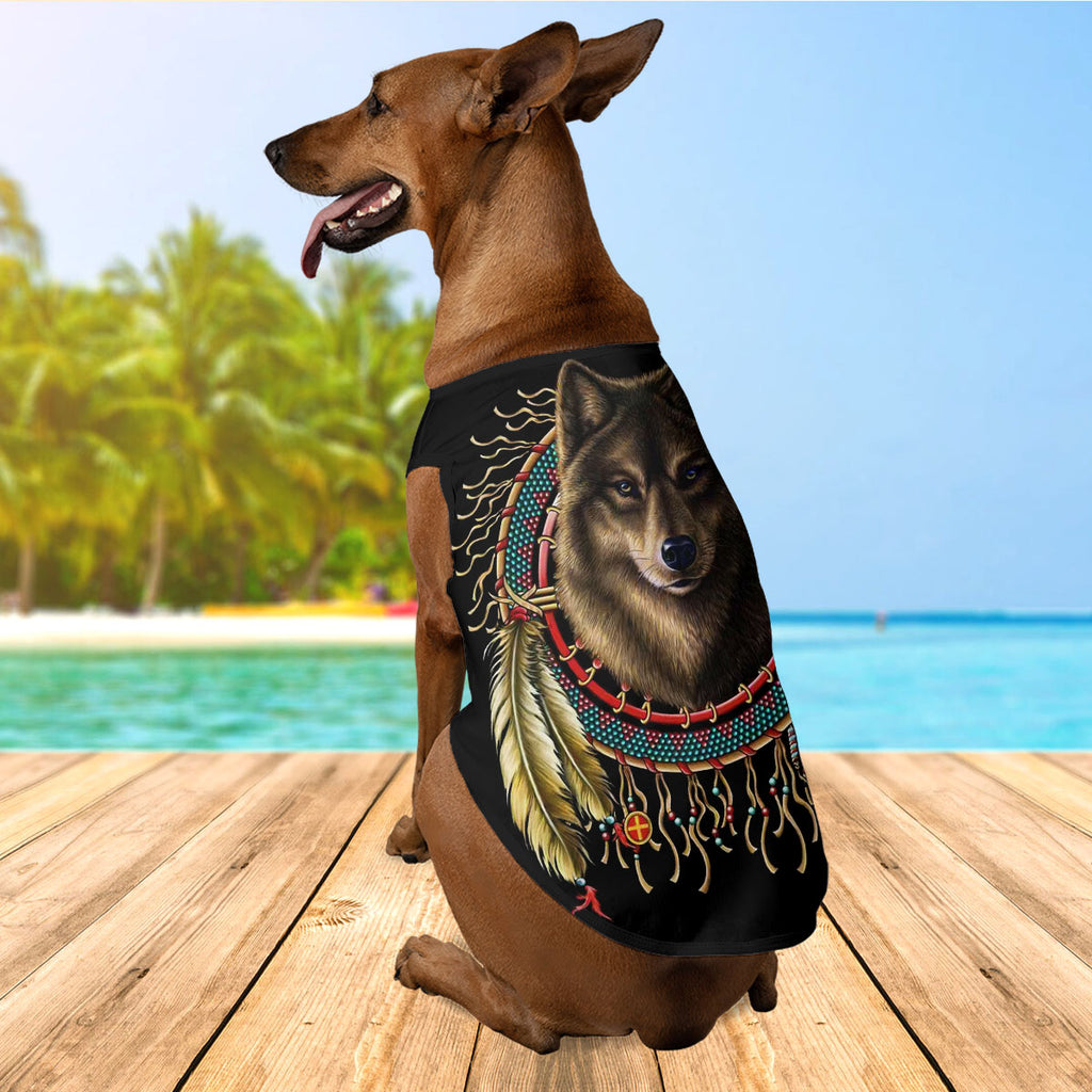 PT250602M06 Dreamcatcher Wolf Native American Pet Tank Top