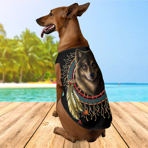 PT250602M06 Dreamcatcher Wolf Native American Pet Tank Top