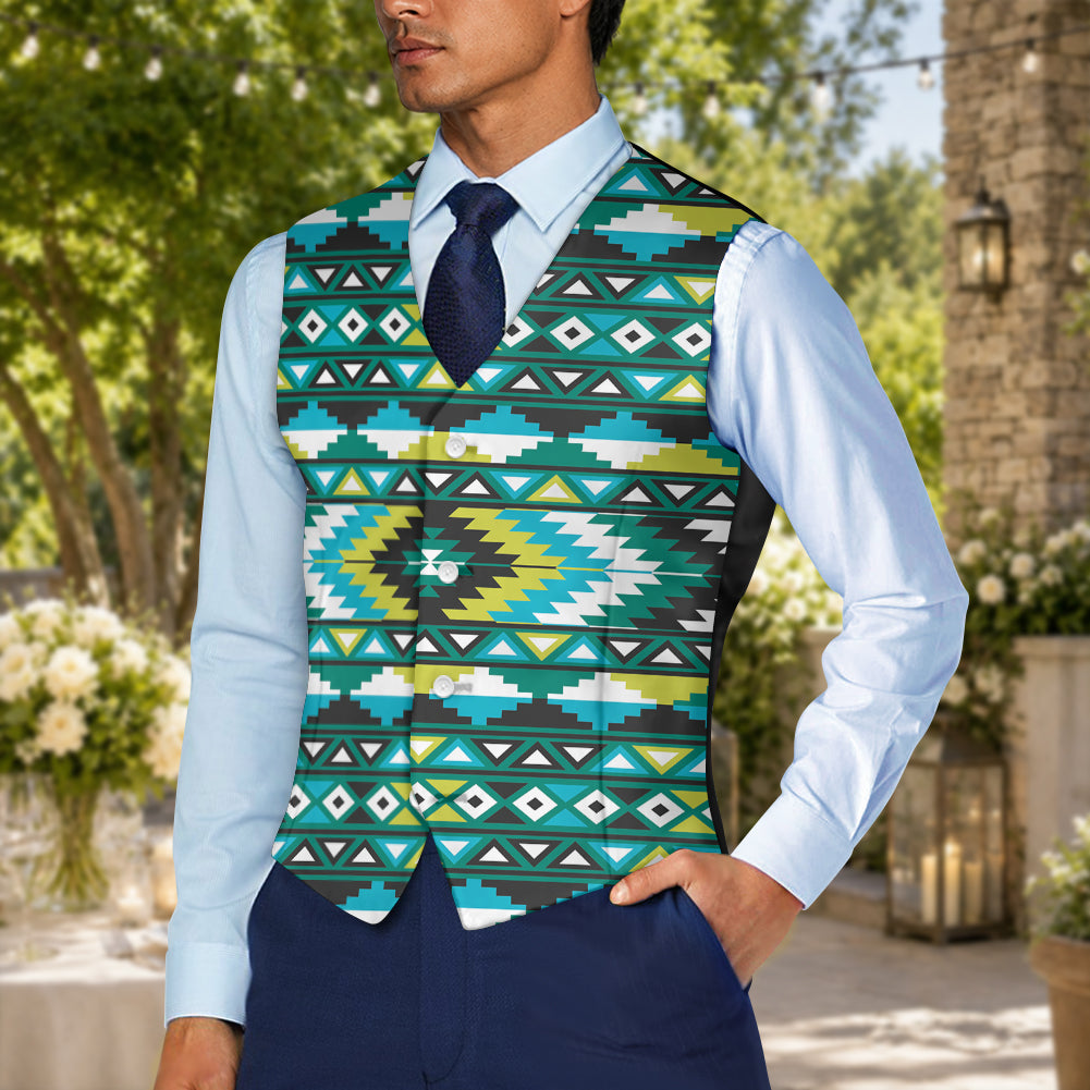 Pattern Native American Suit Vest Jacket Print One Side Front DS260420M02