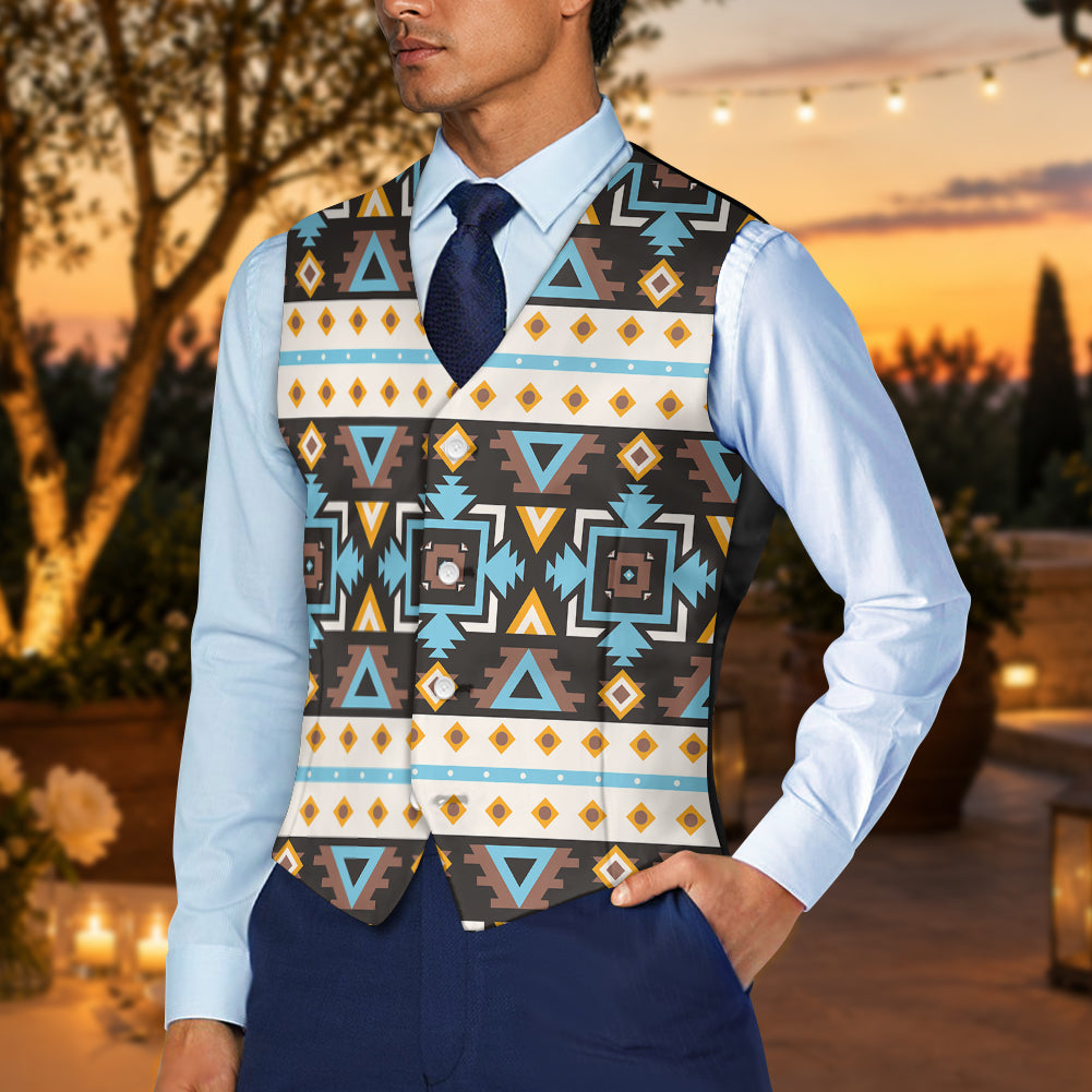Pattern Native American Suit Vest Jacket Print One Side Front DS260420M05