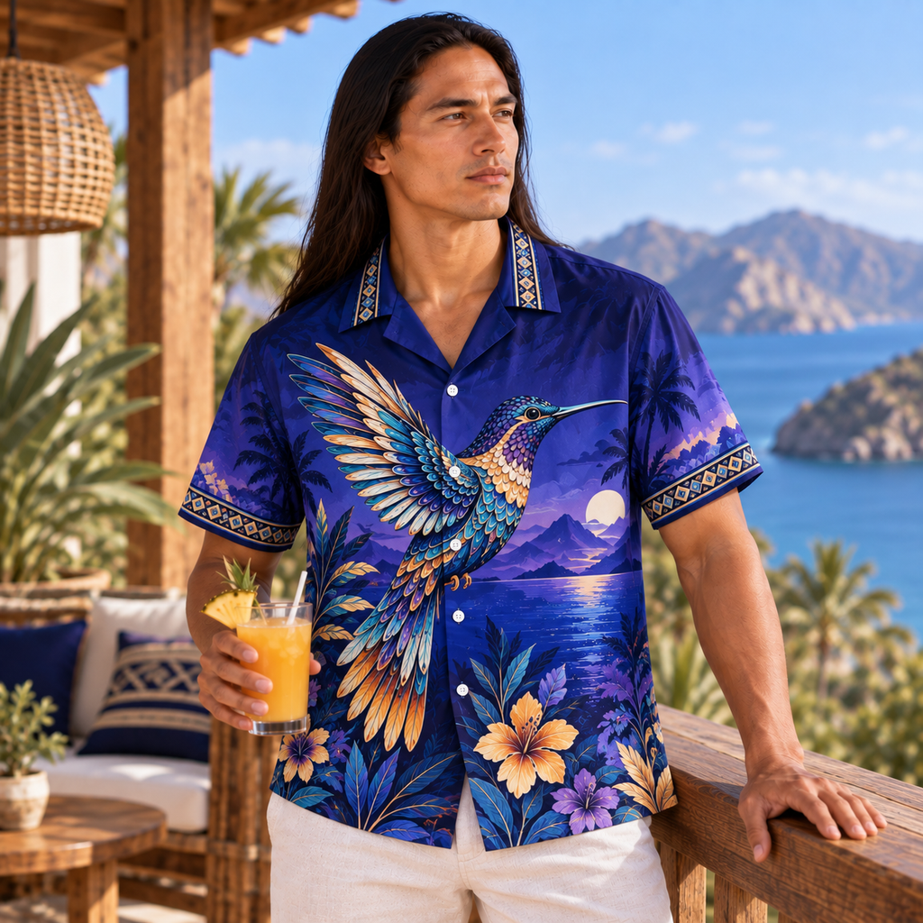 Purple Hummingbirds Native American-Inspired 3D Hawaiian Shirt HWm019