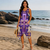 Purple Pattern Native American-Inspired Women's Sleeveless Round Neck Irregular Skirt DS260721M02
