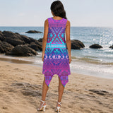 Purple Pattern Native American-Inspired Women's Sleeveless Round Neck Irregular Skirt GB-NAT00701