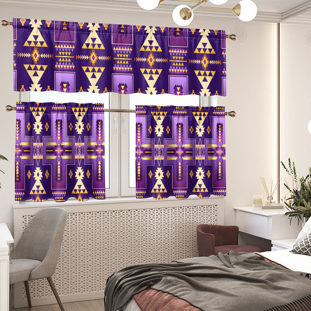 Purple Pattern Native American Curtain Valance and Kitchen Tiers Set DS260721M02
