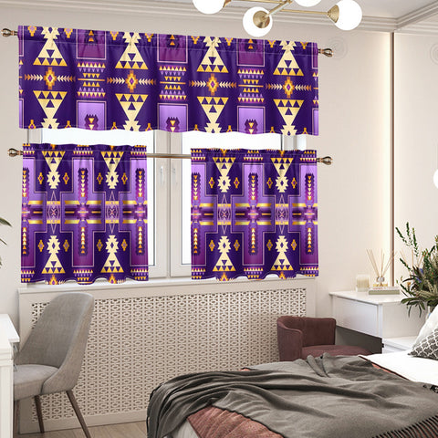 Purple Pattern Native American Curtain Valance and Kitchen Tiers Set DS260721M02