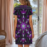 Purple Pattern Native American Short Sleeve Button Nightdress DS260730M12v2