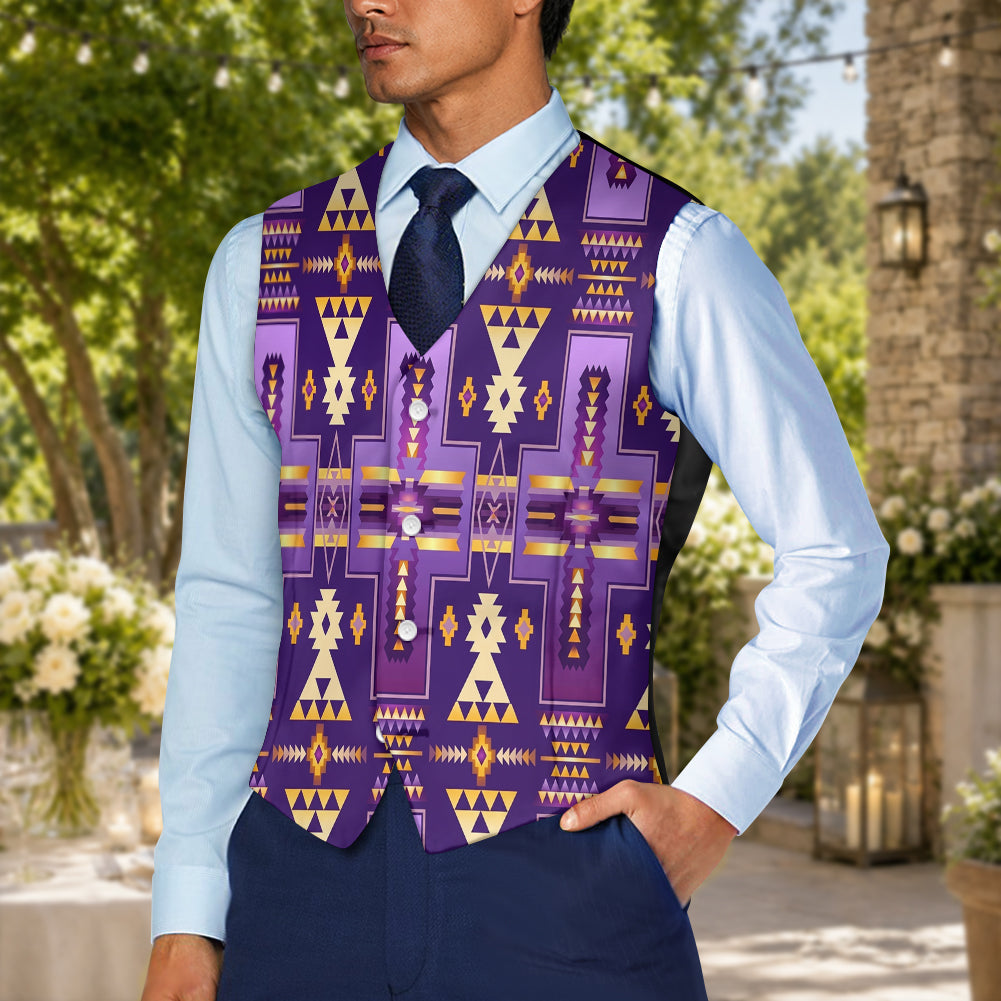 Purple Pattern Native American Suit Vest Jacket Print One Side Front DS260721M02