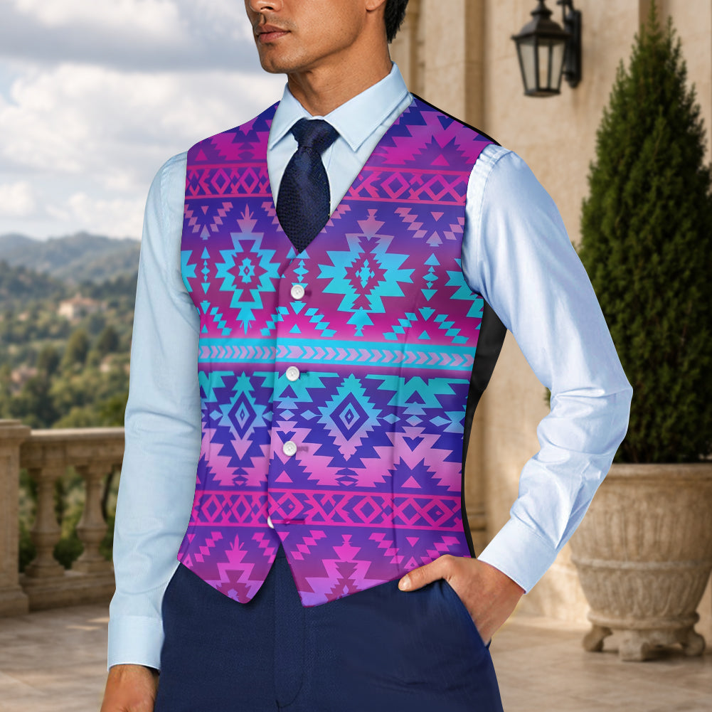 Purple Pattern Native American Suit Vest Jacket Print One Side Front DS260729M08