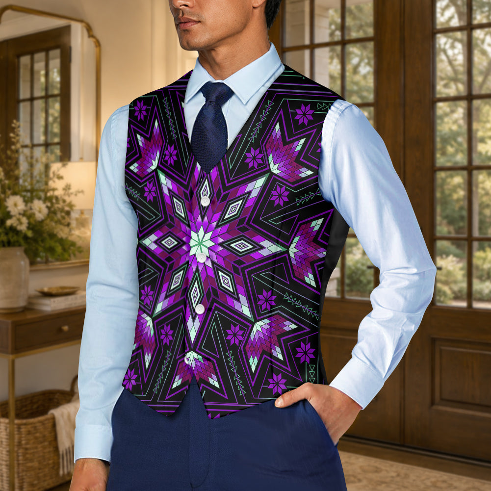 Purple Pattern Native American Suit Vest Jacket Print One Side Front DS260730M12v2