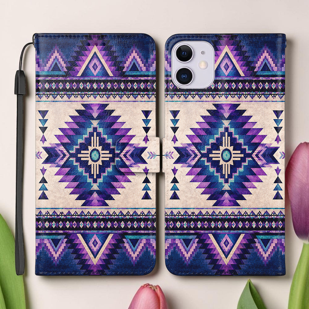Purple Symbol Native American-Inspired Leather Wallet Phone Case DS260812M02