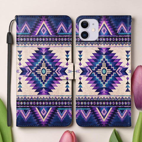 Purple Symbol Native American-Inspired Leather Wallet Phone Case DS260812M02