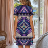 Purple Symbol Native American Short Sleeve Button Nightdress DS260812M02