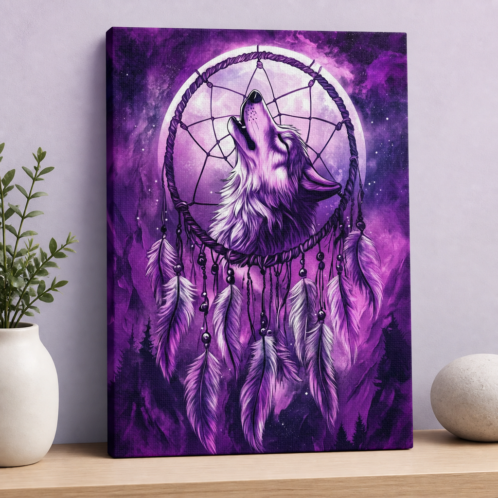 Purple Wolf Dreamcatcher Native American Canvas Wall GB-NAT0005-02