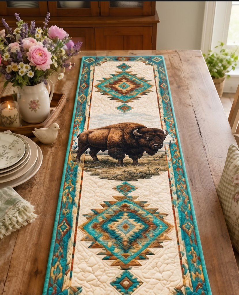 QTR006 Bison Native American Quilt Table Runner