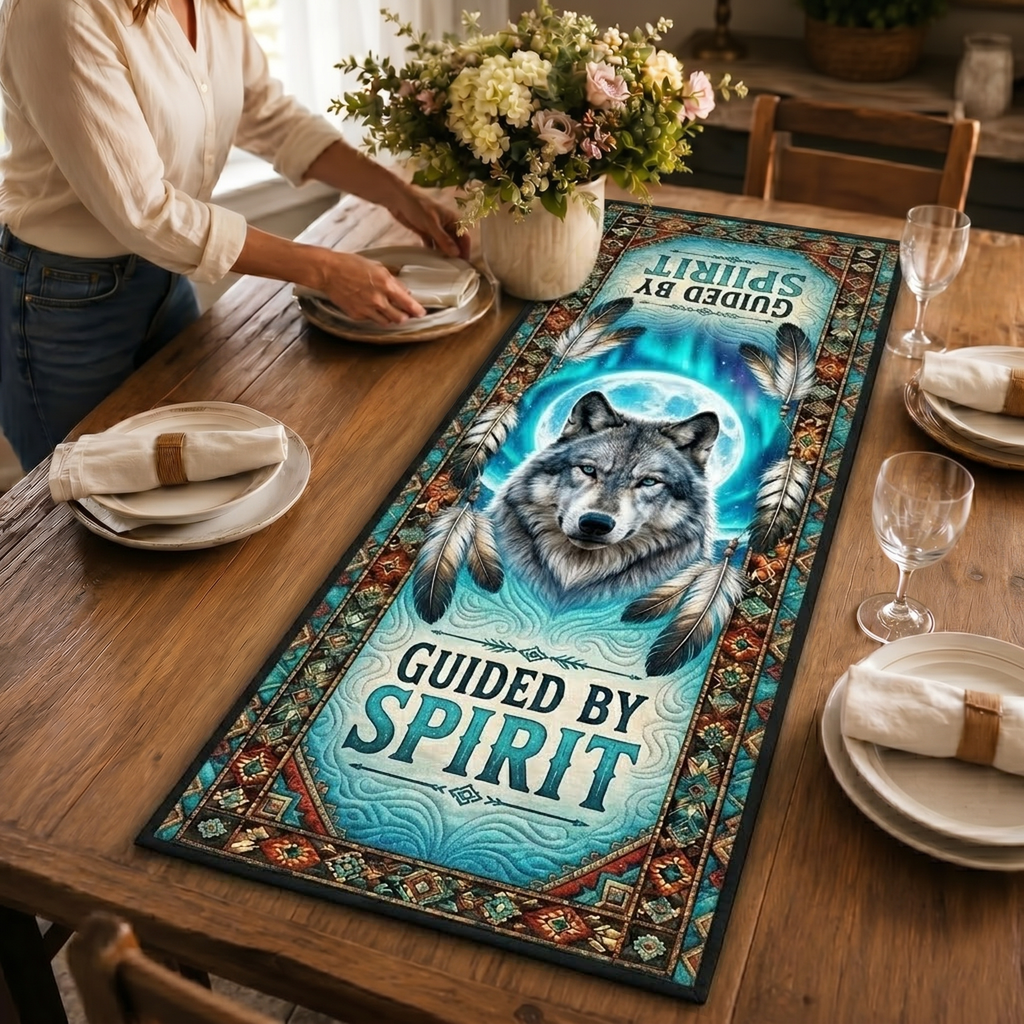 QTR008 Wolf Spirit Native American Quilt Table Runner